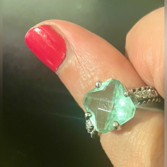 Lia Sophia Greek Isle Aqua Green Cushion Cut and CZ Ring Size 7 - Picture 8 of 11